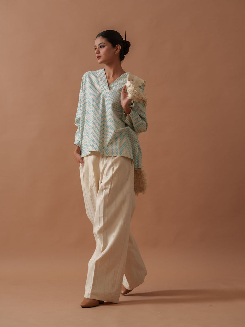 Heather Top handwoven cotton top/shirt by Stoique in natural, ice blue for women Worldwide
