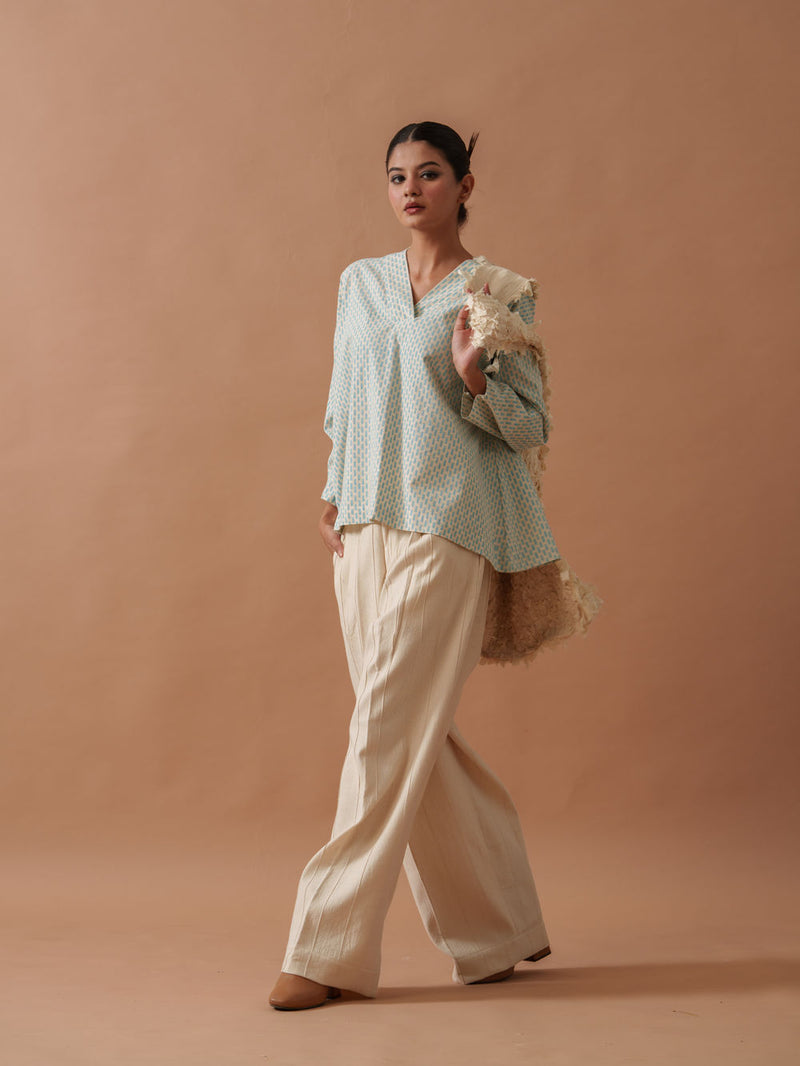 Heather Top handwoven cotton top/shirt by Stoique in natural, ice blue for women Worldwide