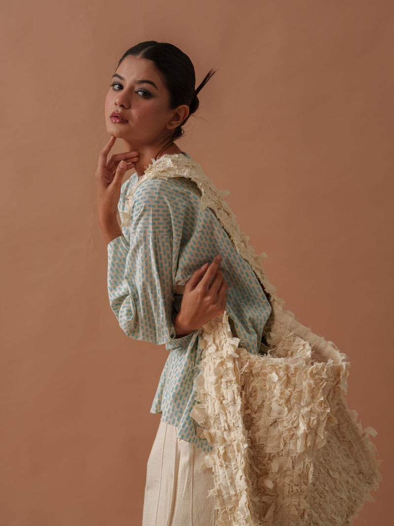 Heather Top handwoven cotton top/shirt by Stoique in natural, ice blue for women Worldwide