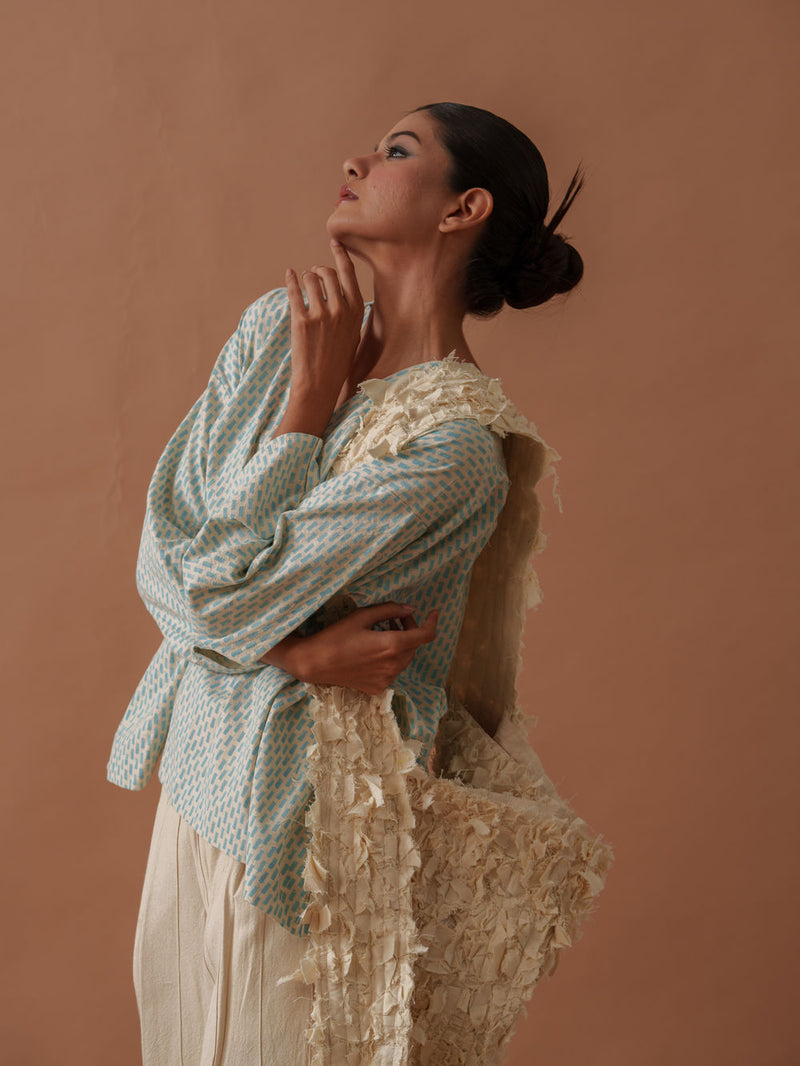 Heather Top handwoven cotton top/shirt by Stoique in natural, ice blue for women Worldwide