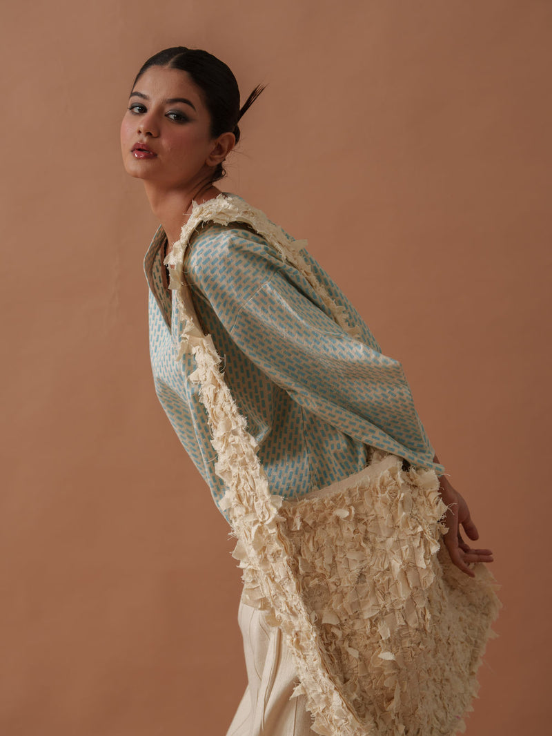 Heather Top handwoven cotton top/shirt by Stoique in natural, ice blue for women Worldwide