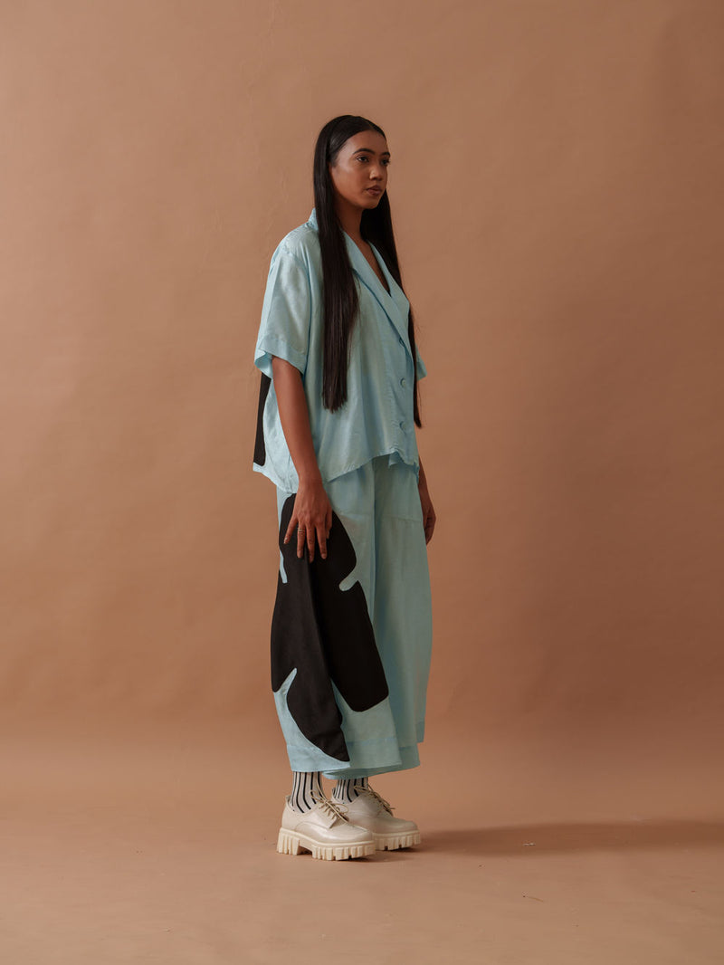 Gunpowder Flo Pants Blue mysore silk pant/trouser by Stoique in blue, black for women Worldwide