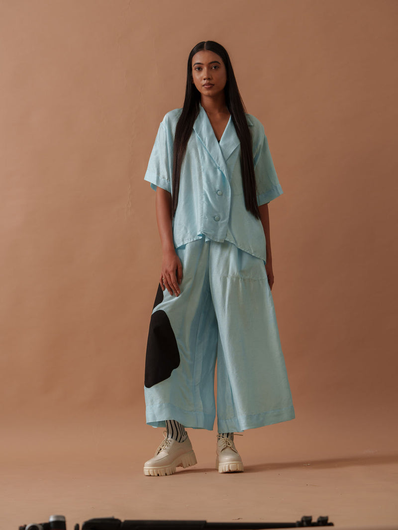 Gunpowder Flo Pants Blue mysore silk pant/trouser by Stoique in blue, black for women Worldwide