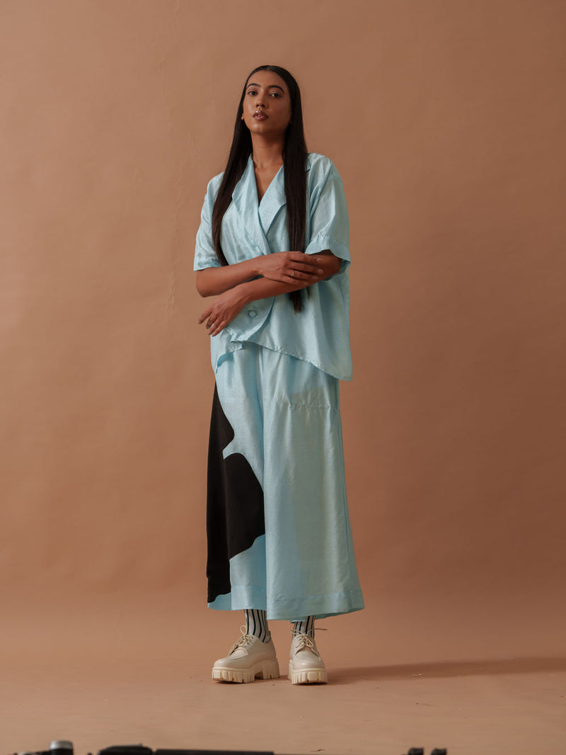 Gunpowder Flo Pants Blue mysore silk pant/trouser by Stoique in blue, black for women Worldwide