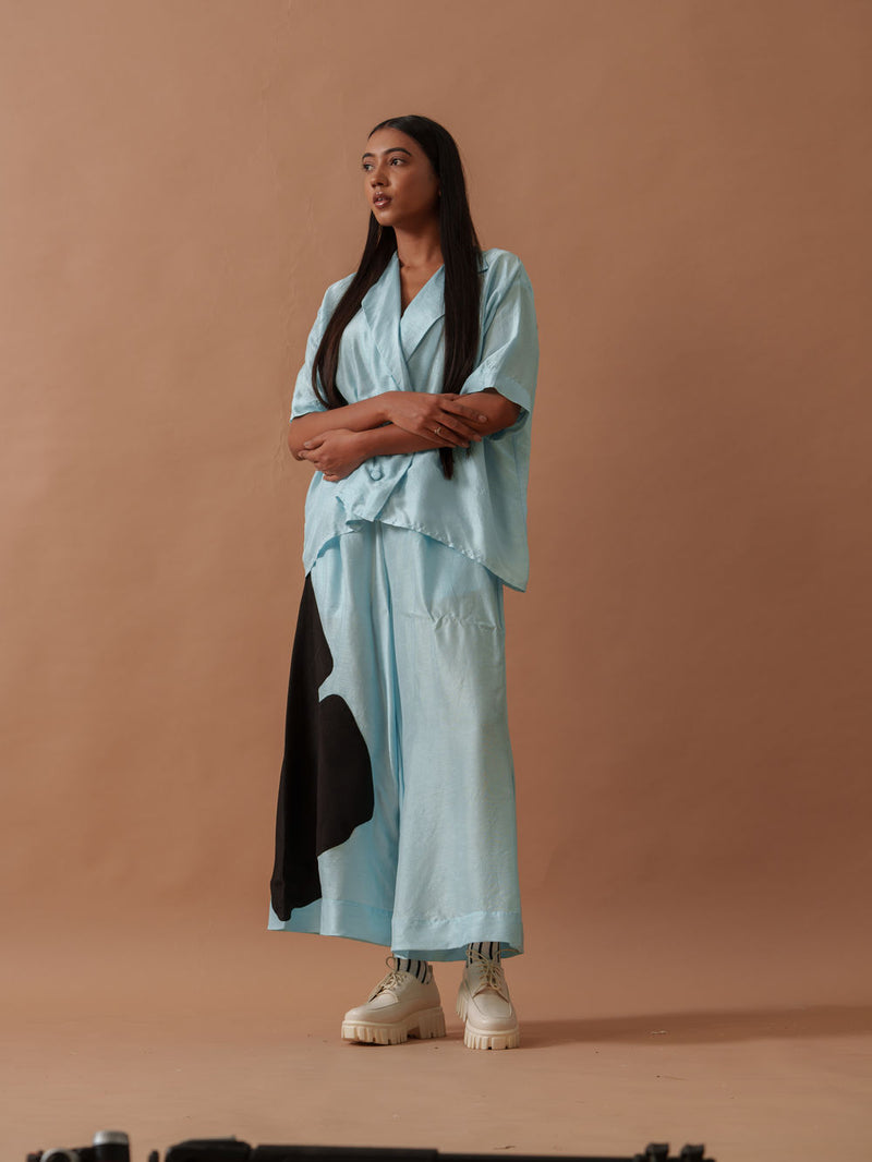 Gunpowder Flo Pants Blue mysore silk pant/trouser by Stoique in blue, black for women Worldwide