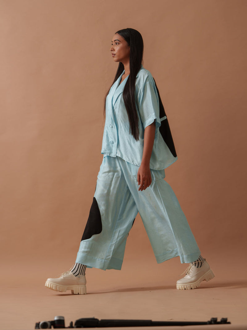 Gunpowder Flo Pants Blue mysore silk pant/trouser by Stoique in blue, black for women Worldwide