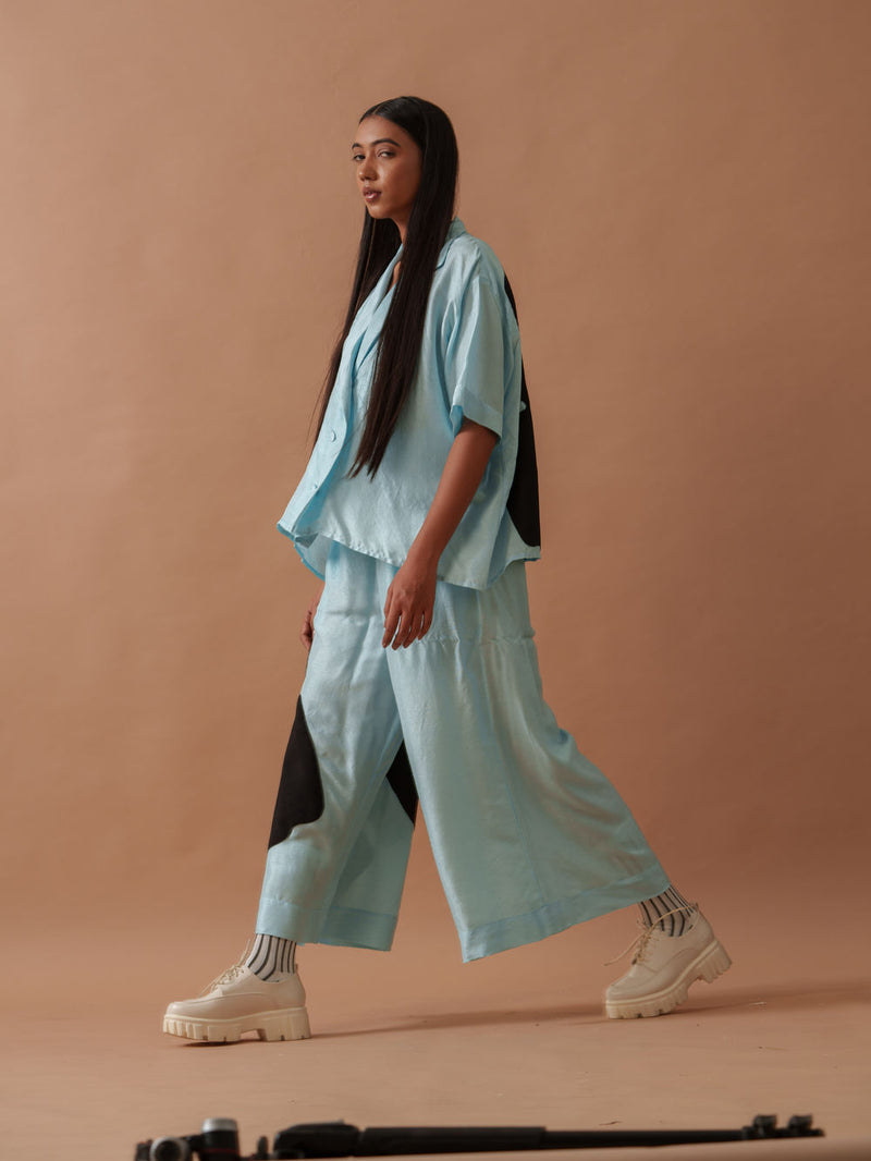 Gunpowder Flo Pants Blue mysore silk pant/trouser by Stoique in blue, black for women Worldwide