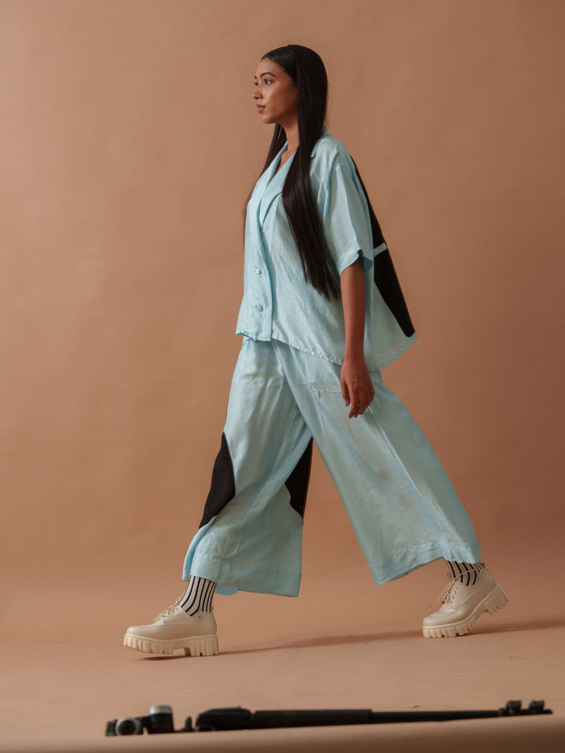 Gunpowder Flo Shirt Blue mysore silk top/shirt by Stoique in blue, black for women Worldwide