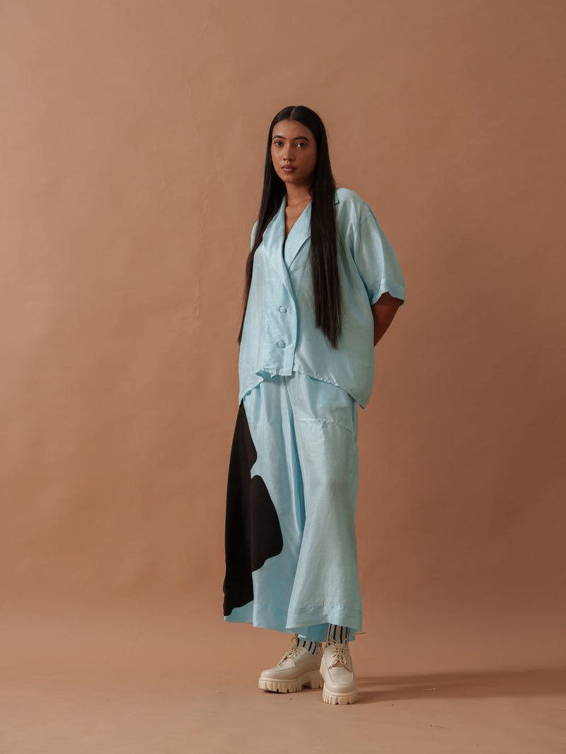 Gunpowder Flo Shirt Blue mysore silk top/shirt by Stoique in blue, black for women Worldwide
