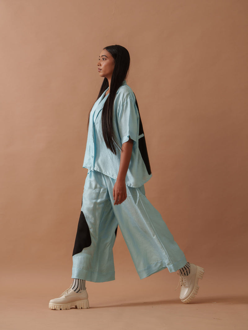 Gunpowder Flo Pants Blue mysore silk pant/trouser by Stoique in blue, black for women Worldwide