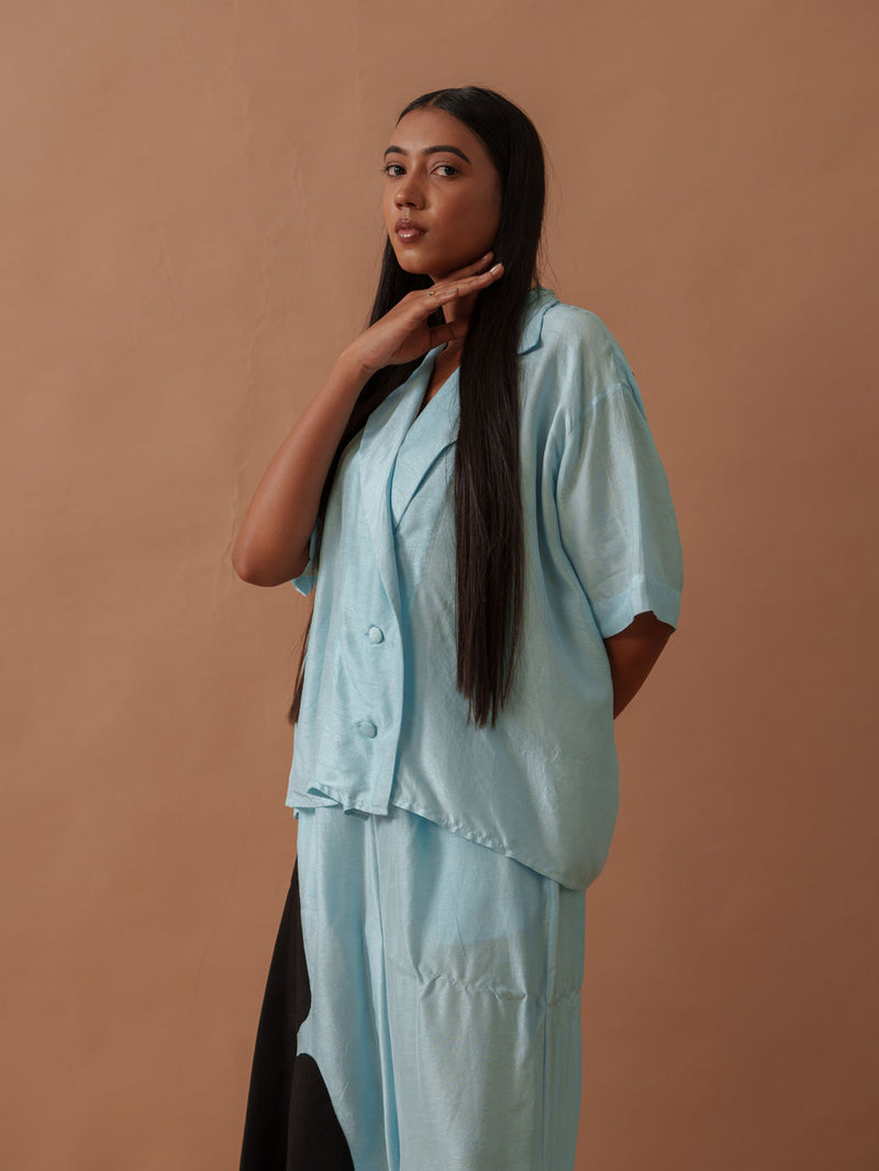 Gunpowder Flo Shirt Blue mysore silk top/shirt by Stoique in blue, black for women Worldwide