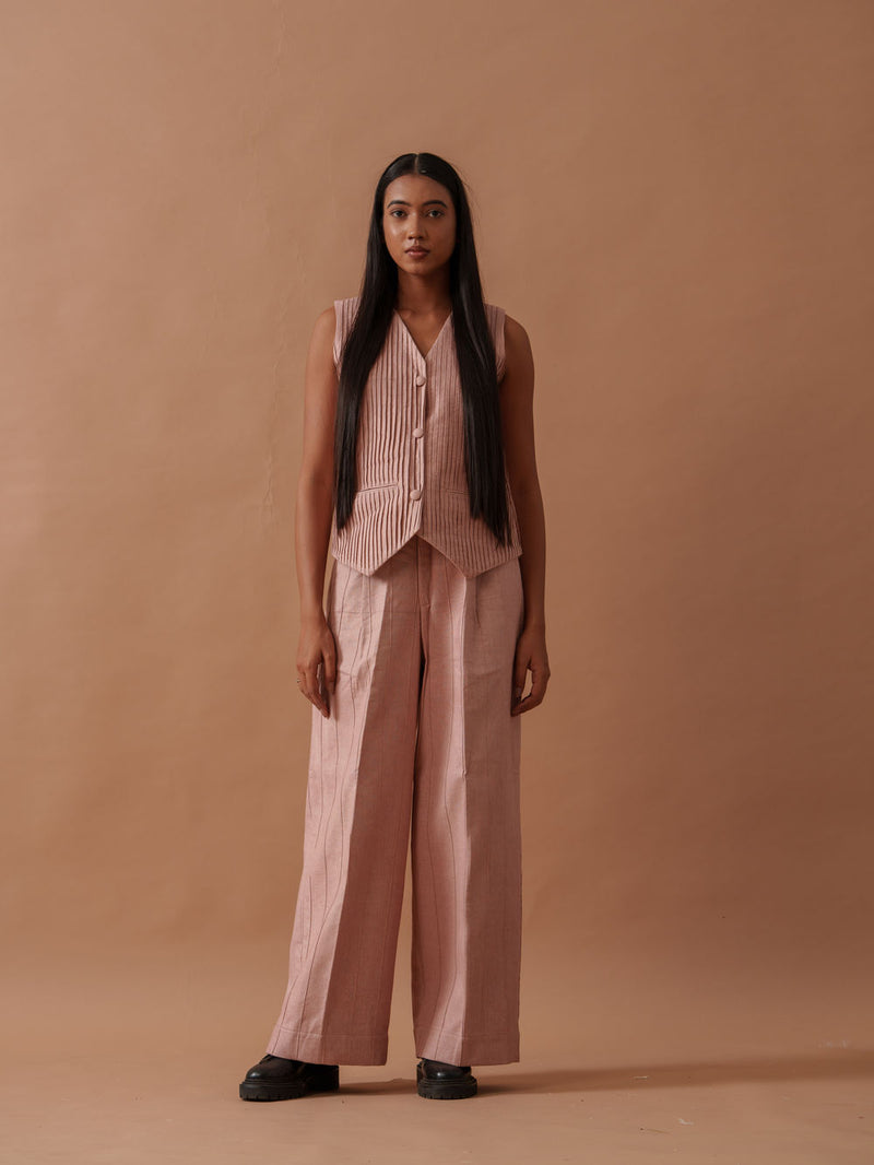 Sunflower Pants Pink handwoven cotton pant/trouser by Stoique in pink for women Worldwide
