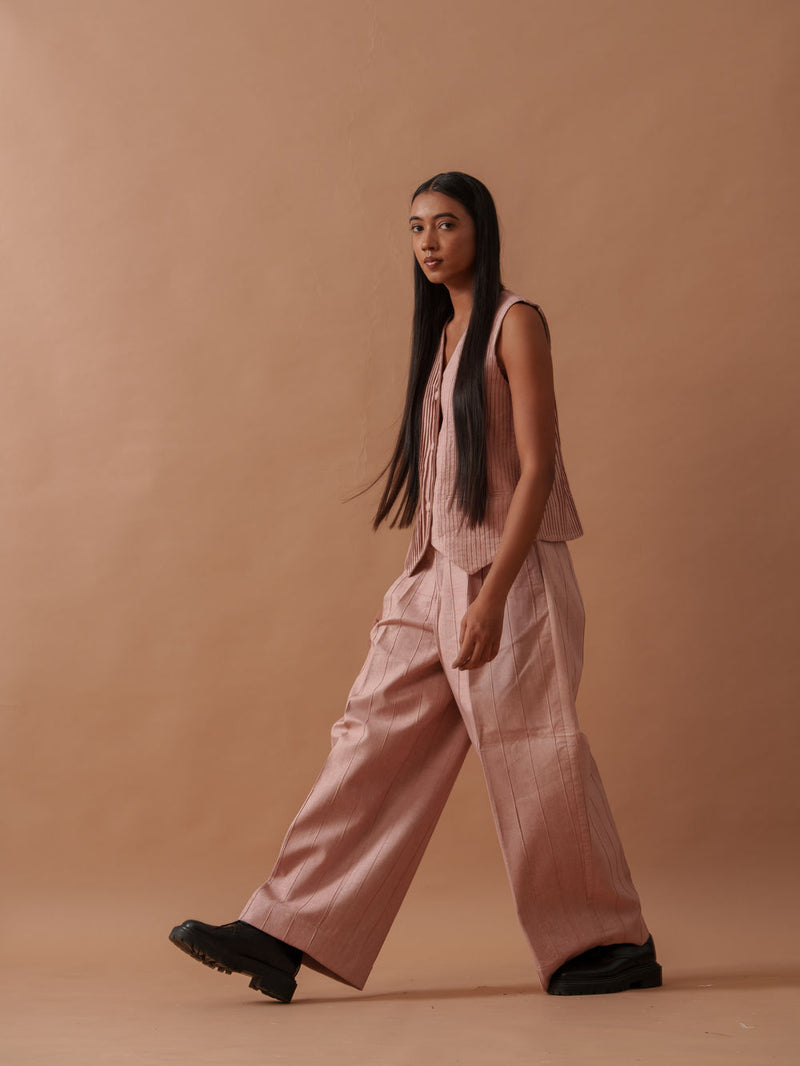 Sunflower Pants Pink handwoven cotton pant/trouser by Stoique in pink for women Worldwide