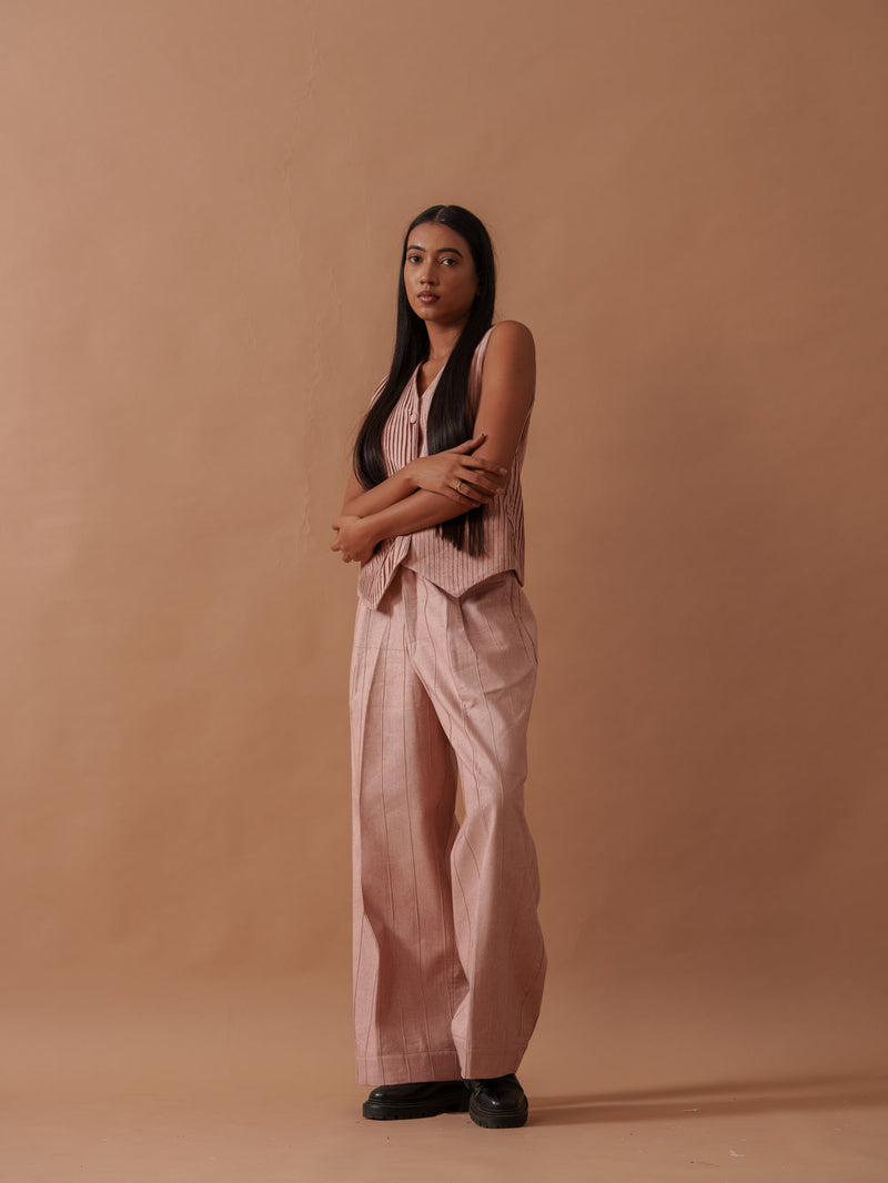 Sunflower Pants Pink handwoven cotton pant/trouser by Stoique in pink for women Worldwide