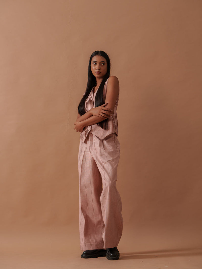 Sunflower Pants Pink handwoven cotton pant/trouser by Stoique in pink for women Worldwide