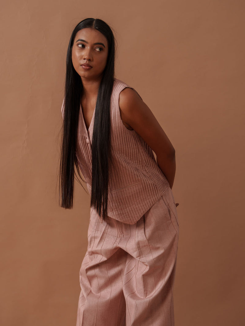 Sunflower Vest Pink handwoven cotton top/shirt by Stoique in pink for women Worldwide