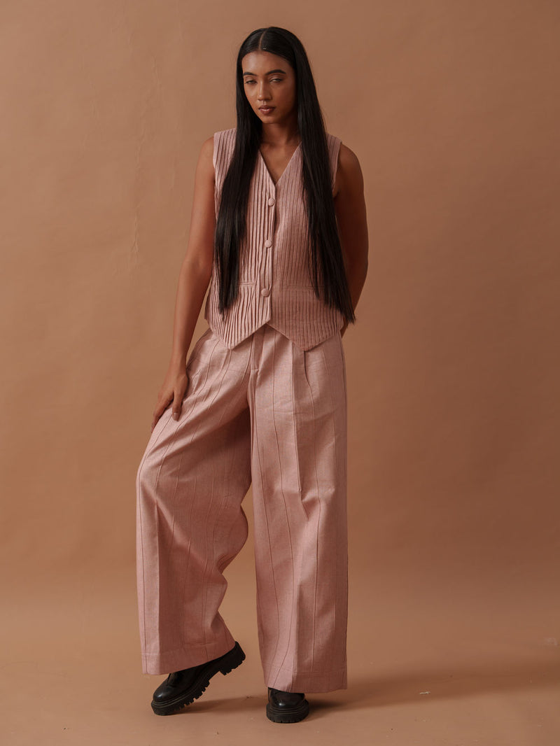 Sunflower Vest Pink handwoven cotton top/shirt by Stoique in pink for women Worldwide