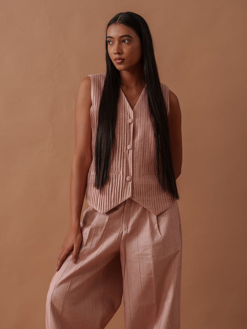 Sunflower Vest Pink handwoven cotton top/shirt by Stoique in pink for women Worldwide