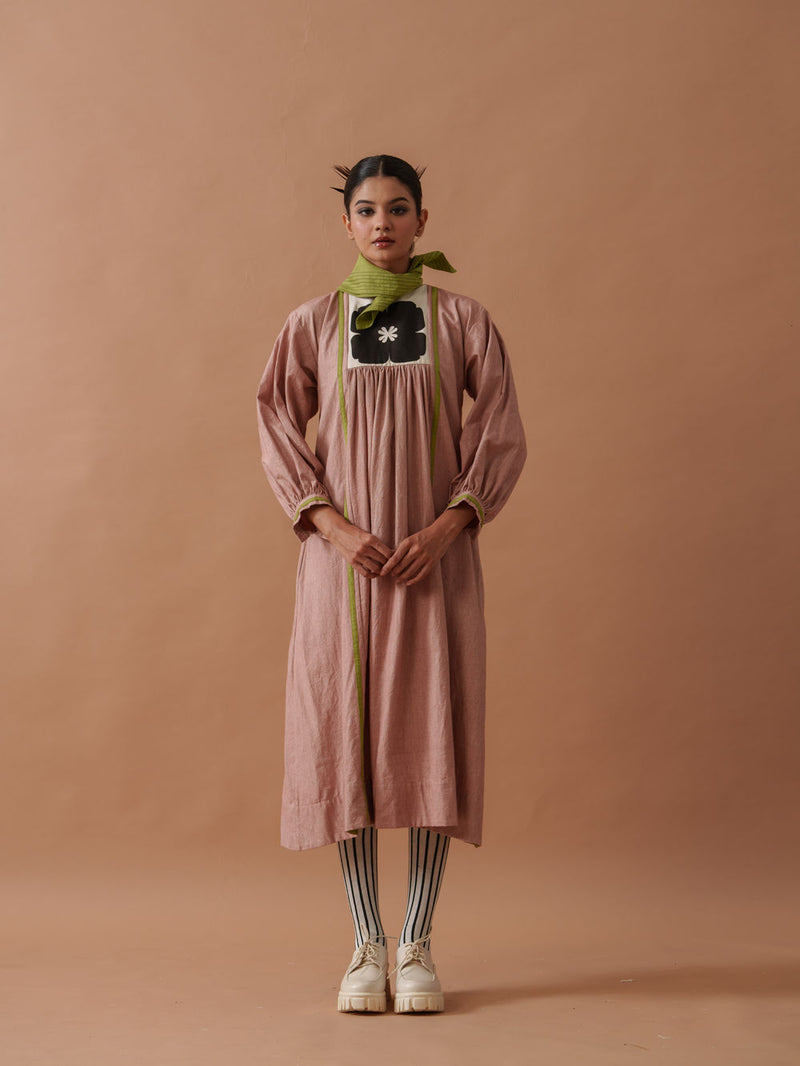 Primrose Dress Pink handwoven cotton dress by Stoique in pink, green for women Worldwide