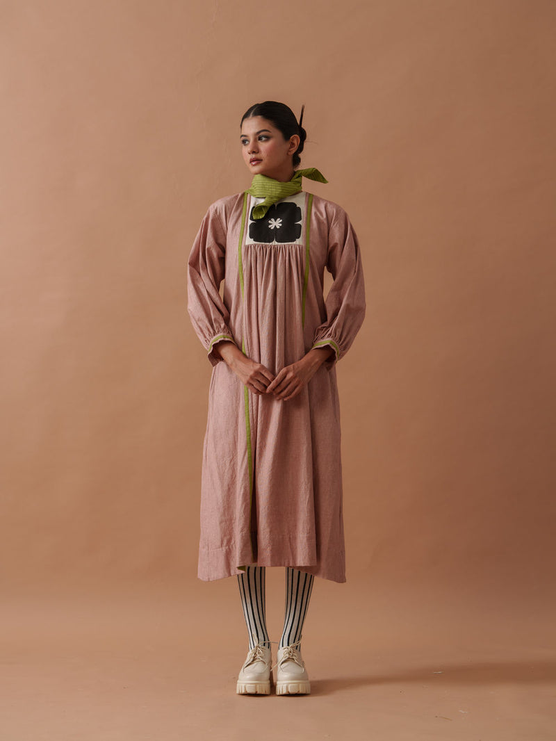 Primrose Dress Pink handwoven cotton dress by Stoique in pink, green for women Worldwide