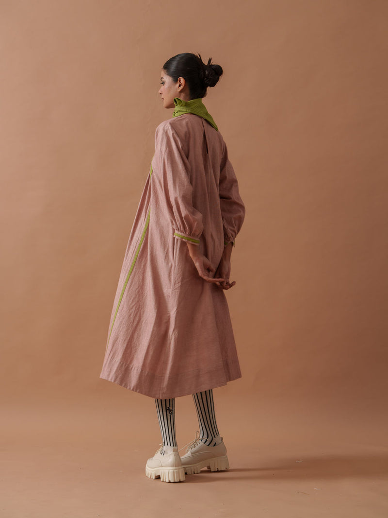Primrose Dress Pink handwoven cotton dress by Stoique in pink, green for women Worldwide