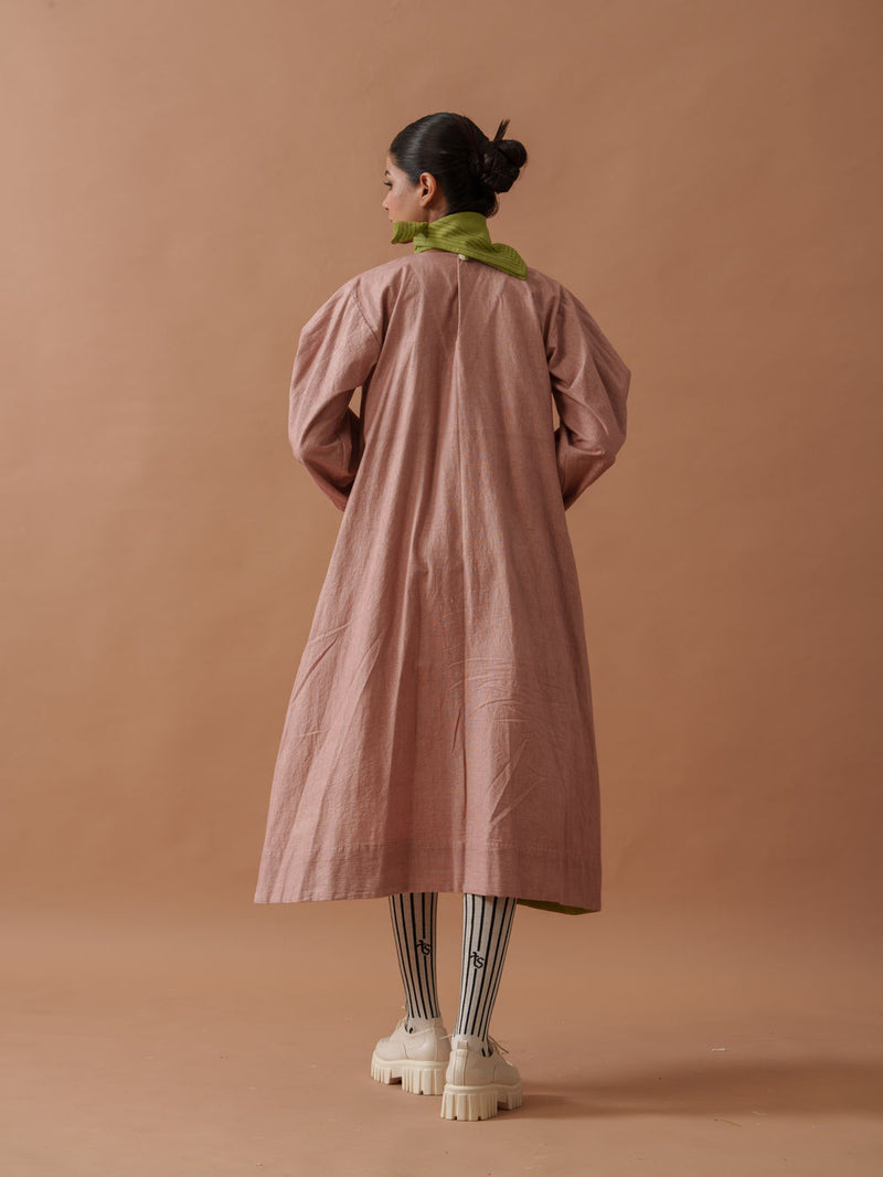 Primrose Dress Pink handwoven cotton dress by Stoique in pink, green for women Worldwide