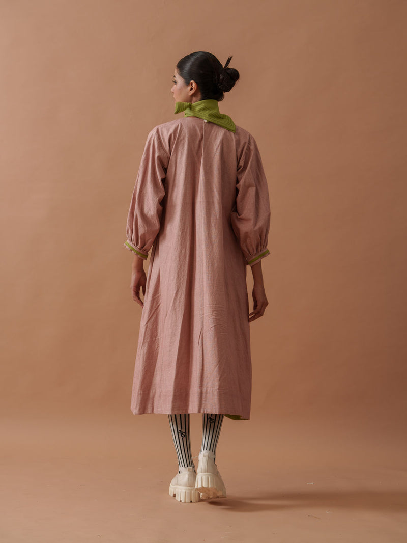 Primrose Dress Pink handwoven cotton dress by Stoique in pink, green for women Worldwide