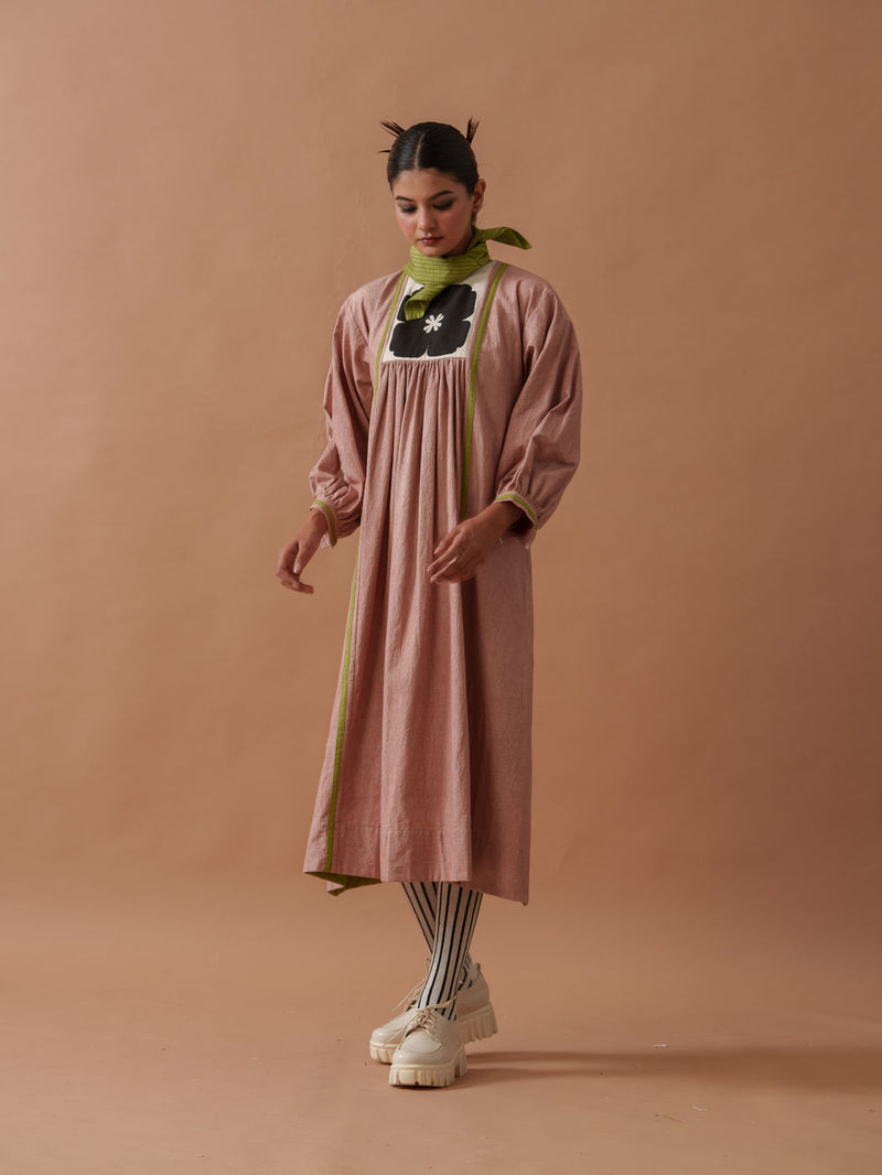 Primrose Dress Pink handwoven cotton dress by Stoique in pink, green for women Worldwide