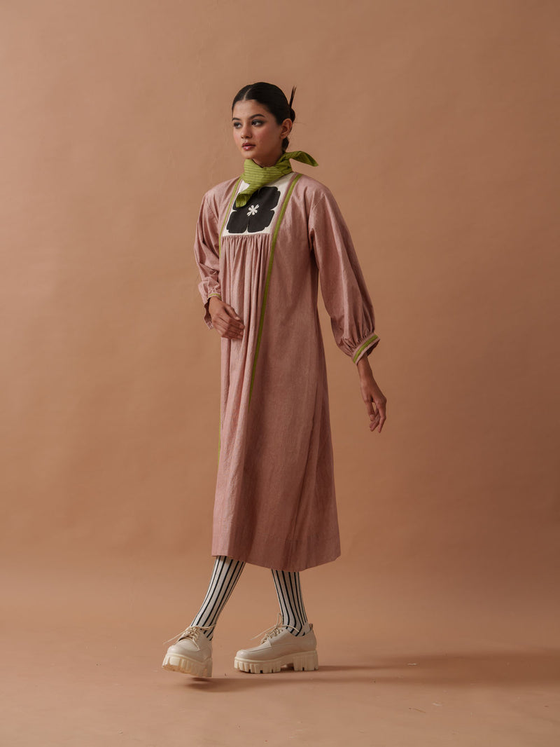 Primrose Dress Pink handwoven cotton dress by Stoique in pink, green for women Worldwide