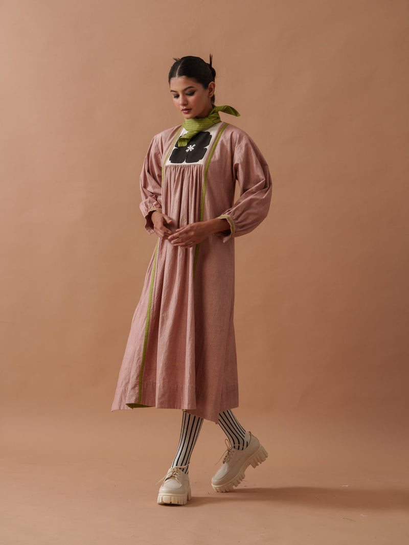 Primrose Dress Pink handwoven cotton dress by Stoique in pink, green for women Worldwide