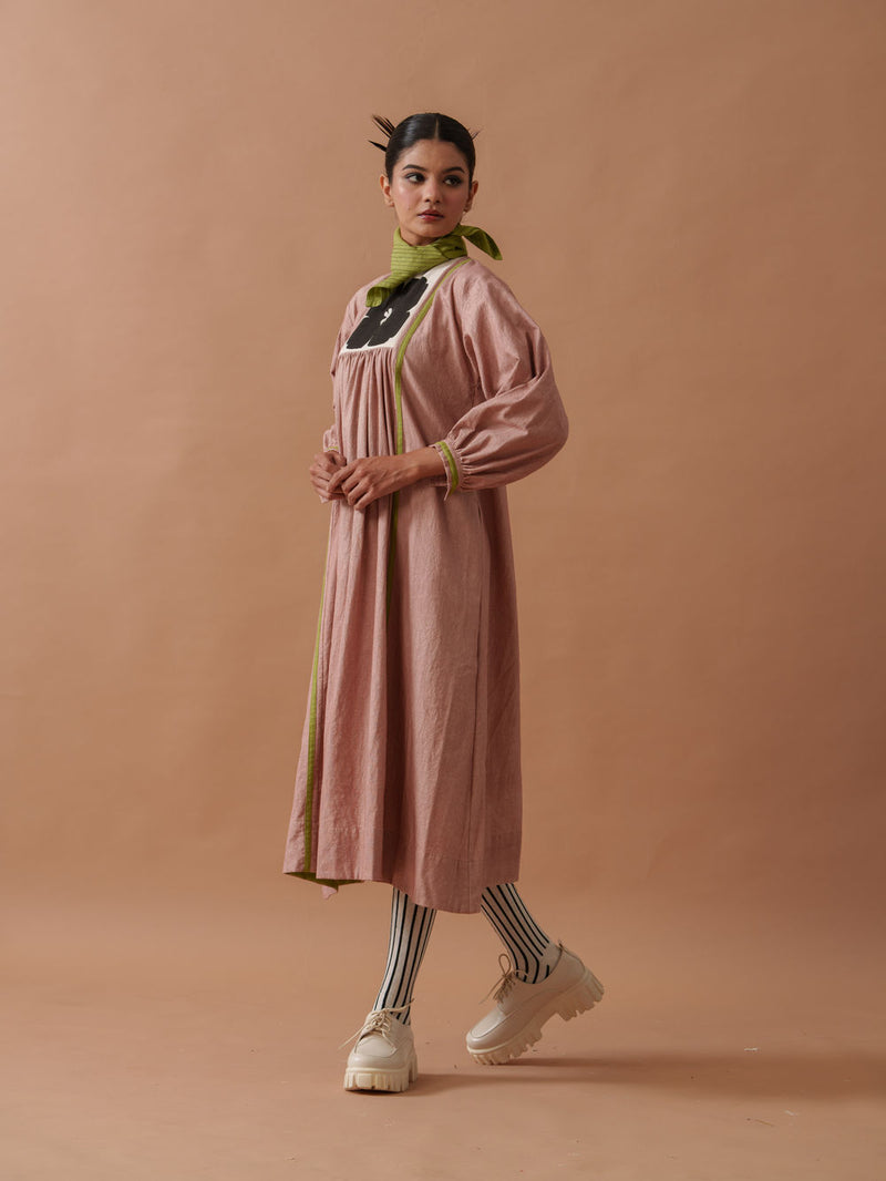 Primrose Dress Pink handwoven cotton dress by Stoique in pink, green for women Worldwide