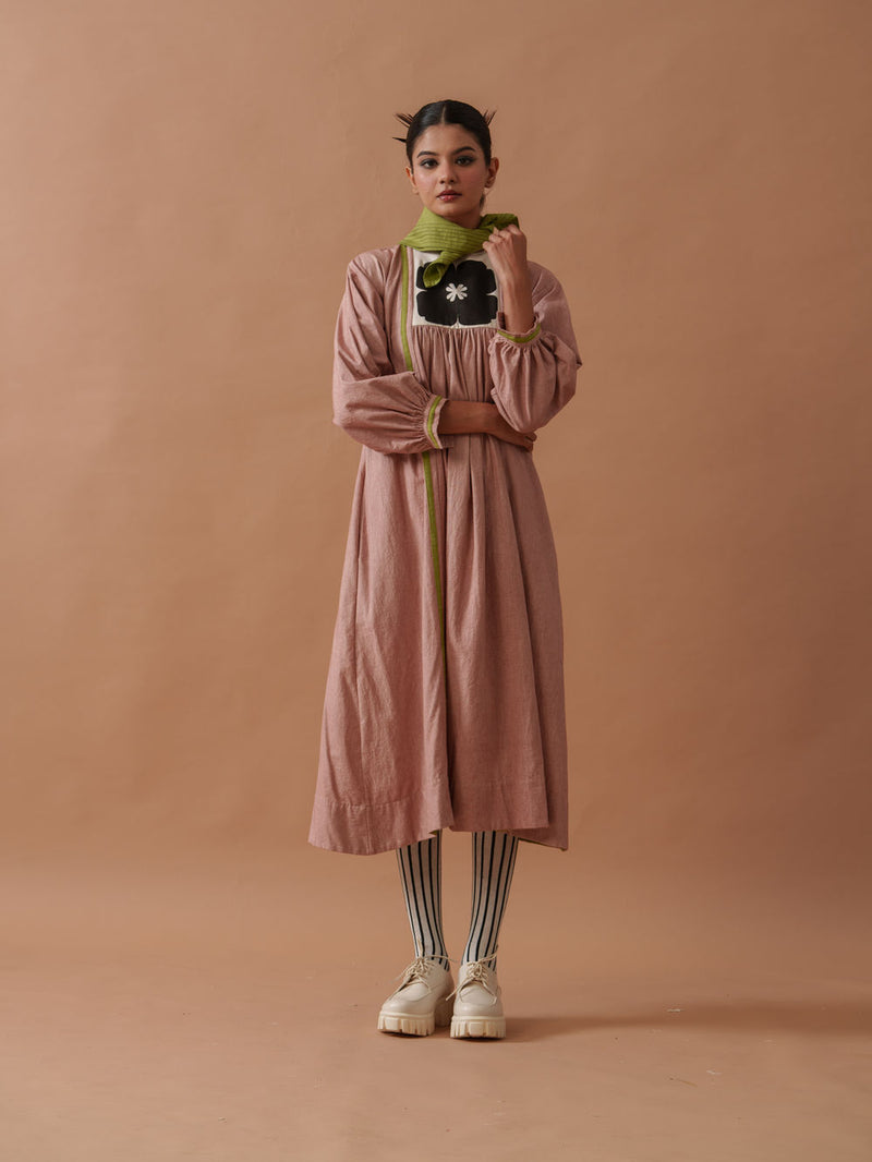 Primrose Dress Pink handwoven cotton dress by Stoique in pink, green for women Worldwide