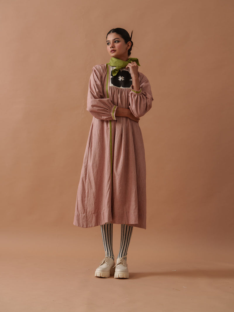 Primrose Dress Pink handwoven cotton dress by Stoique in pink, green for women Worldwide