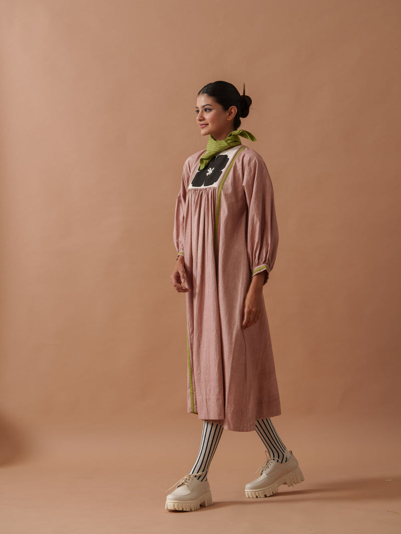 Primrose Dress Pink handwoven cotton dress by Stoique in pink, green for women Worldwide