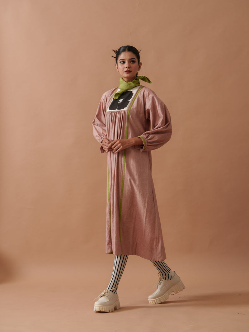 Primrose Dress Pink handwoven cotton dress by Stoique in pink, green for women Worldwide
