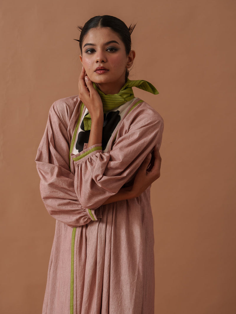 Primrose Dress Pink handwoven cotton dress by Stoique in pink, green for women Worldwide
