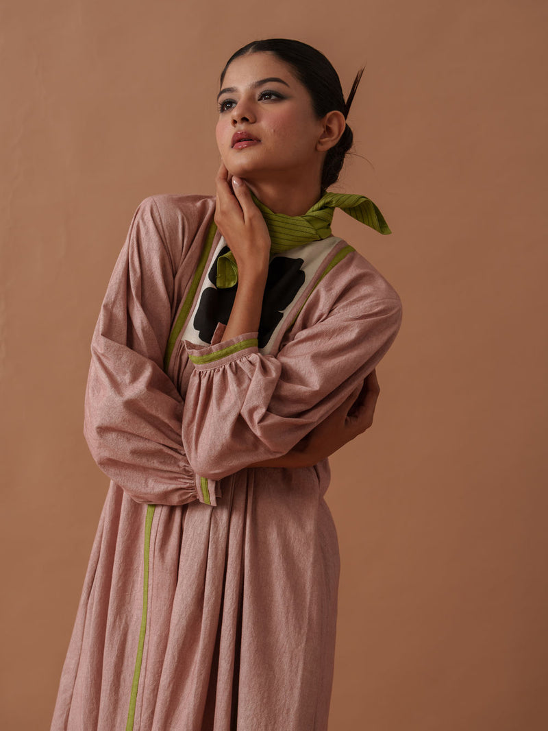 Primrose Dress Pink handwoven cotton dress by Stoique in pink, green for women Worldwide