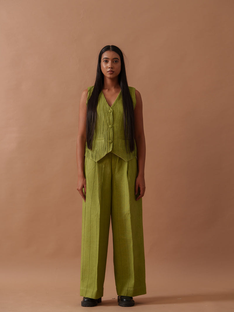 Sunflower Pants handwoven cotton pant/trouser by Stoique in green for women Worldwide