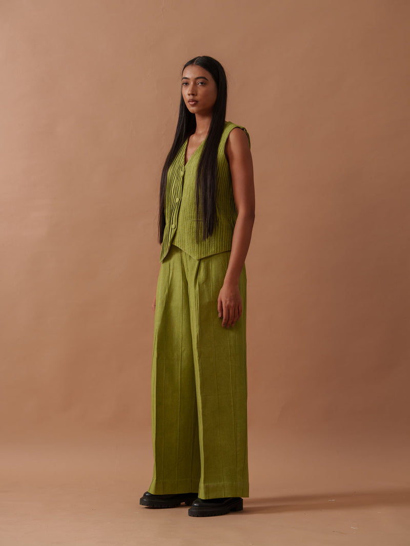 Sunflower Pants handwoven cotton pant/trouser by Stoique in green for women Worldwide