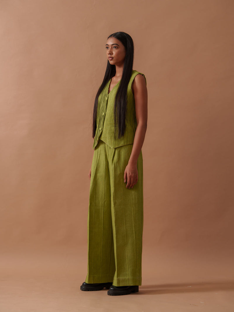 Sunflower Pants handwoven cotton pant/trouser by Stoique in green for women Worldwide