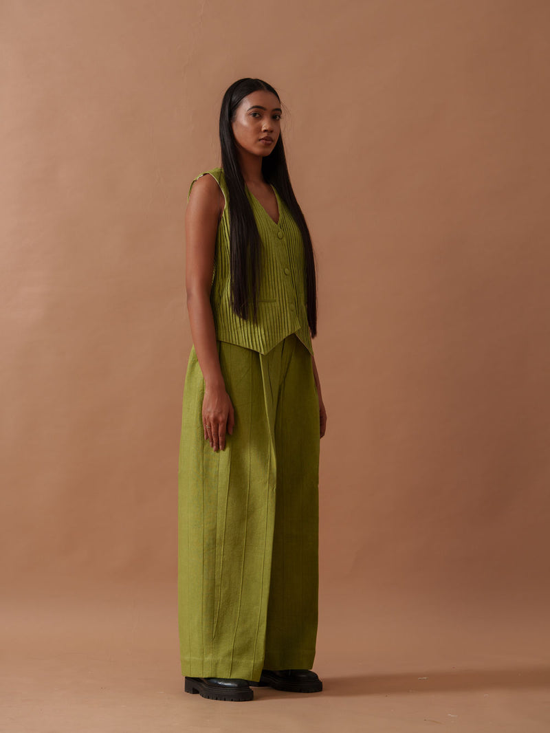 Sunflower Pants handwoven cotton pant/trouser by Stoique in green for women Worldwide