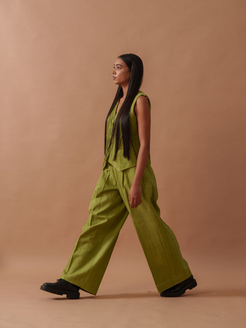 Sunflower Pants handwoven cotton pant/trouser by Stoique in green for women Worldwide