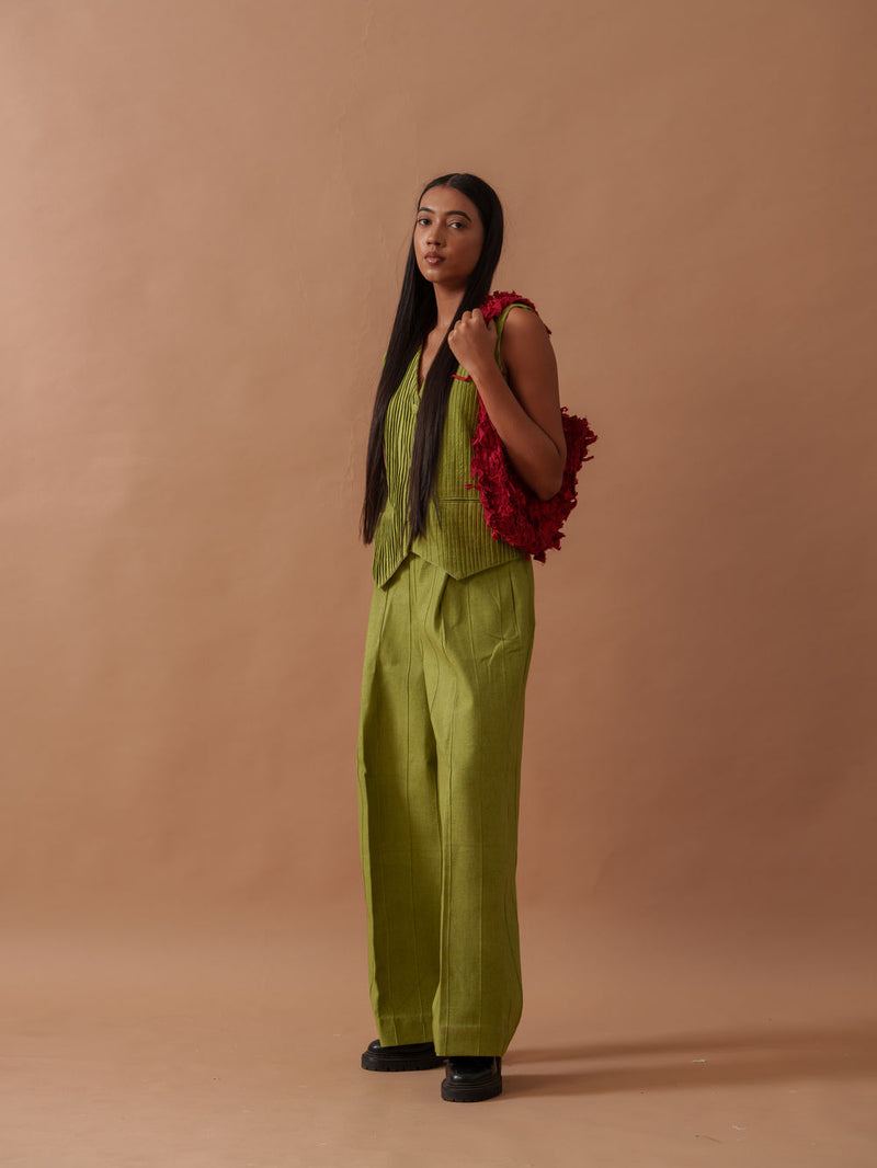 Sunflower Pants handwoven cotton pant/trouser by Stoique in green for women Worldwide