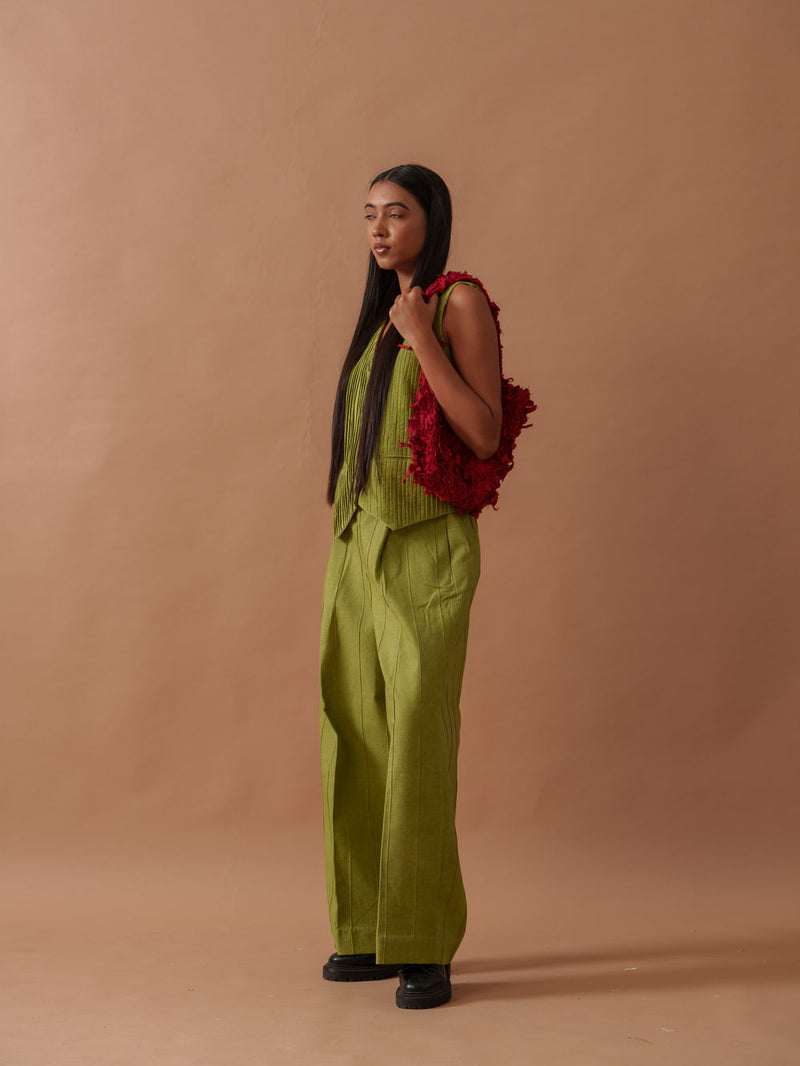 Sunflower Pants handwoven cotton pant/trouser by Stoique in green for women Worldwide