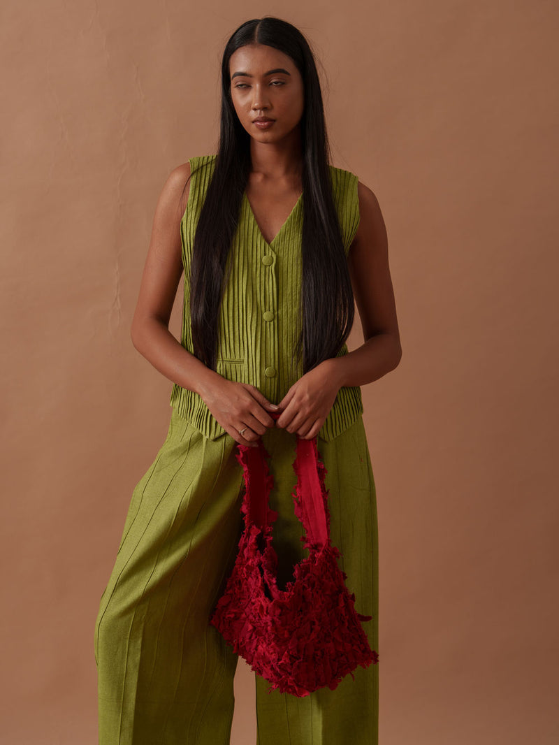 Sunflower Vest handwoven cotton top/shirt by Stoique in green for women Worldwide