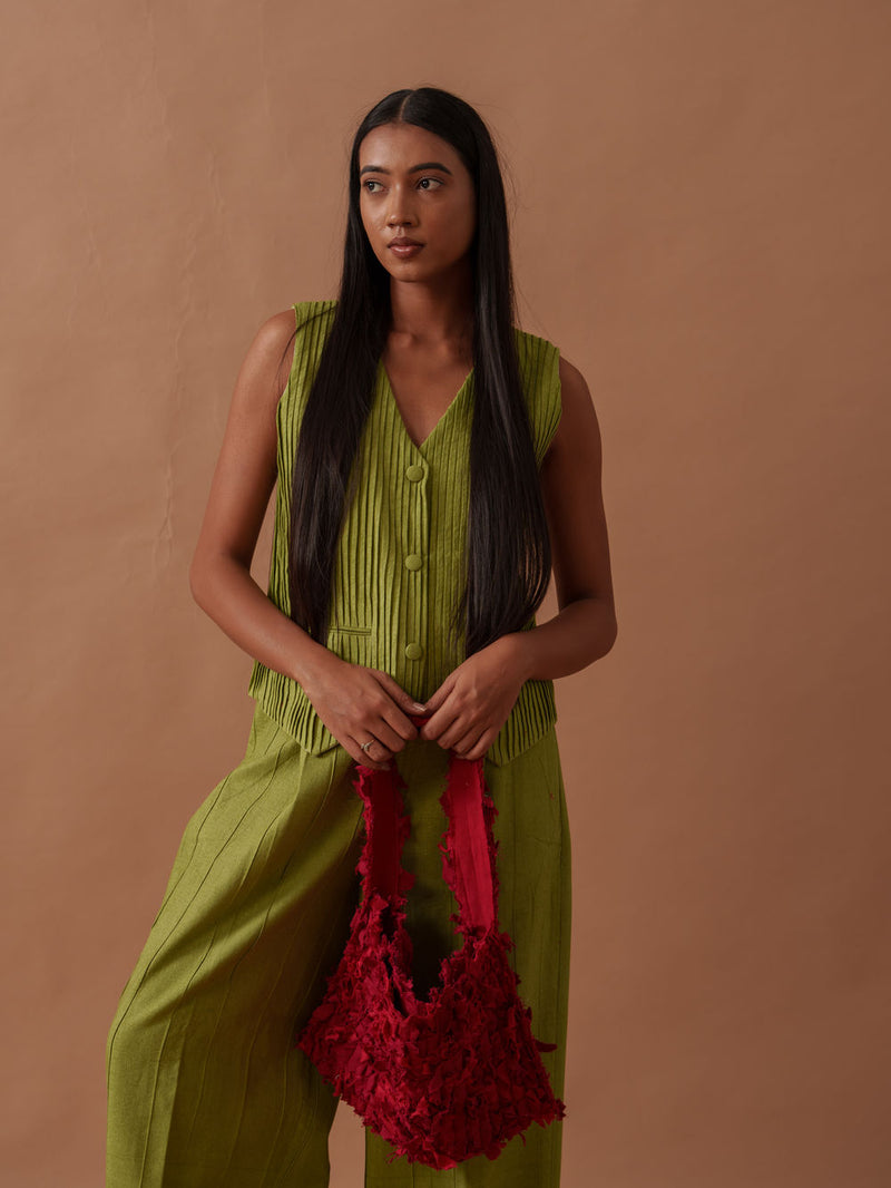Sunflower Vest handwoven cotton top/shirt by Stoique in green for women Worldwide