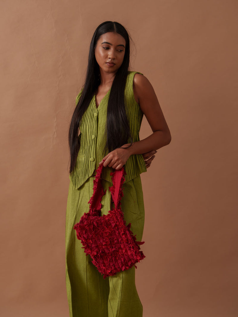 Sunflower Vest handwoven cotton top/shirt by Stoique in green for women Worldwide