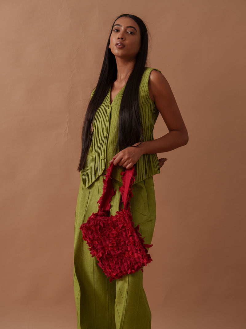 Sunflower Vest handwoven cotton top/shirt by Stoique in green for women Worldwide