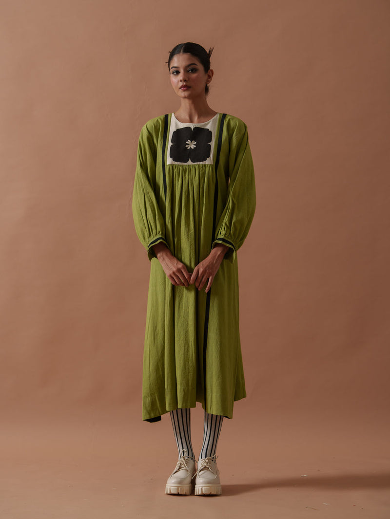 Primrose Dress handwoven cotton dress by Stoique in green, black for women Worldwide