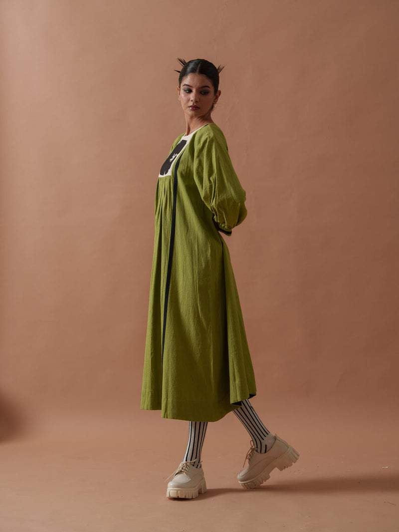 Primrose Dress handwoven cotton dress by Stoique in green, black for women Worldwide